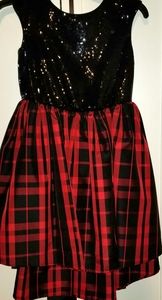 Girl's Sz. 10 Black & Red, Sequined, Plaid Dress